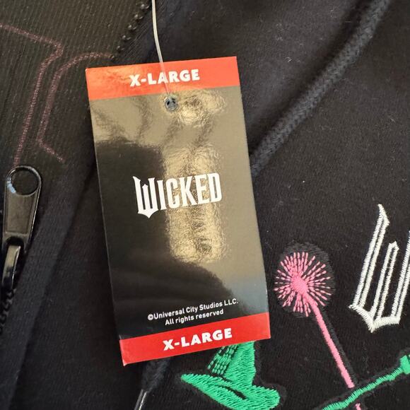 Wicked Movie Women's Full Zip Embroidered Hooded Sweatshirt XL NWT - Picture 7 of 15